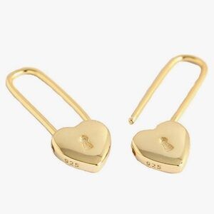 🆕 925 Sterling Silver Gold Plated Puff Heart Safety Pin Earrings Gift